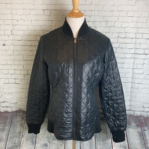 Columbia Hawlings Quilted Bomber Jacket Women’s Medium Black Dark Academia - Picture 1 of 16